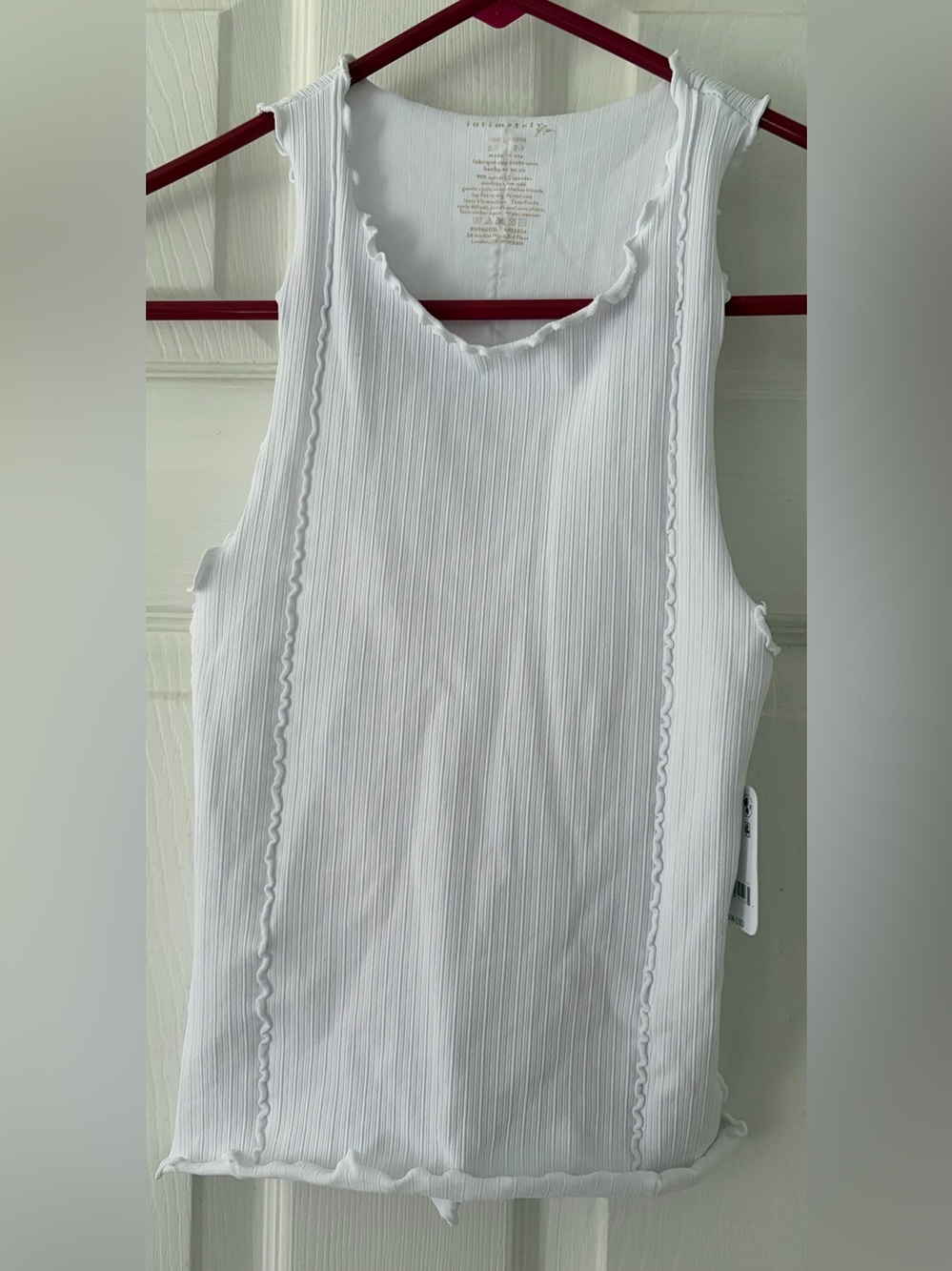 Free People White Ribbed Tank with Lettuce-Edge Trim